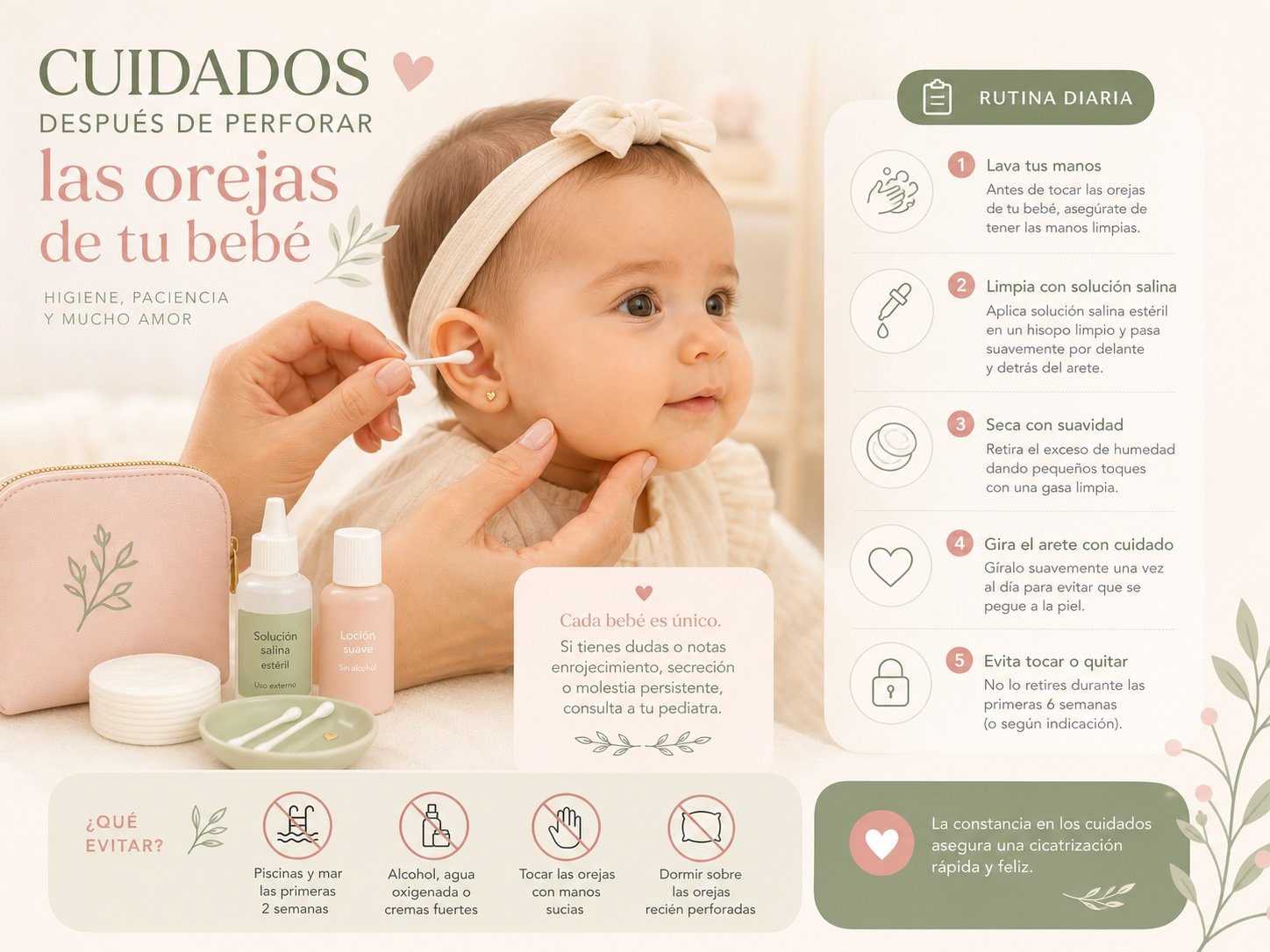Portada ilustrada sobre cuidados después de perforar las orejas