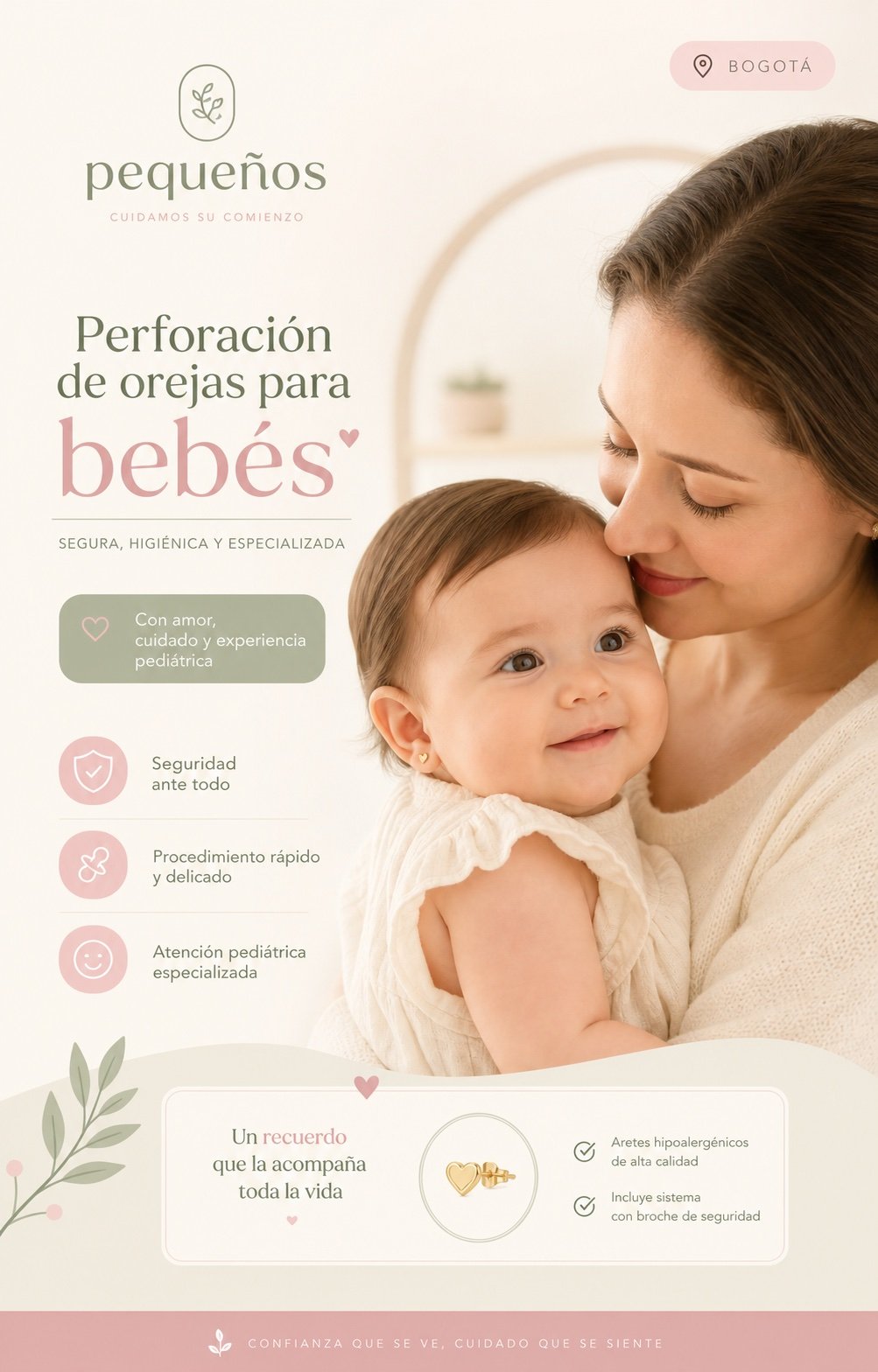Portada ilustrada sobre perforación de orejas para bebés en Bogotá